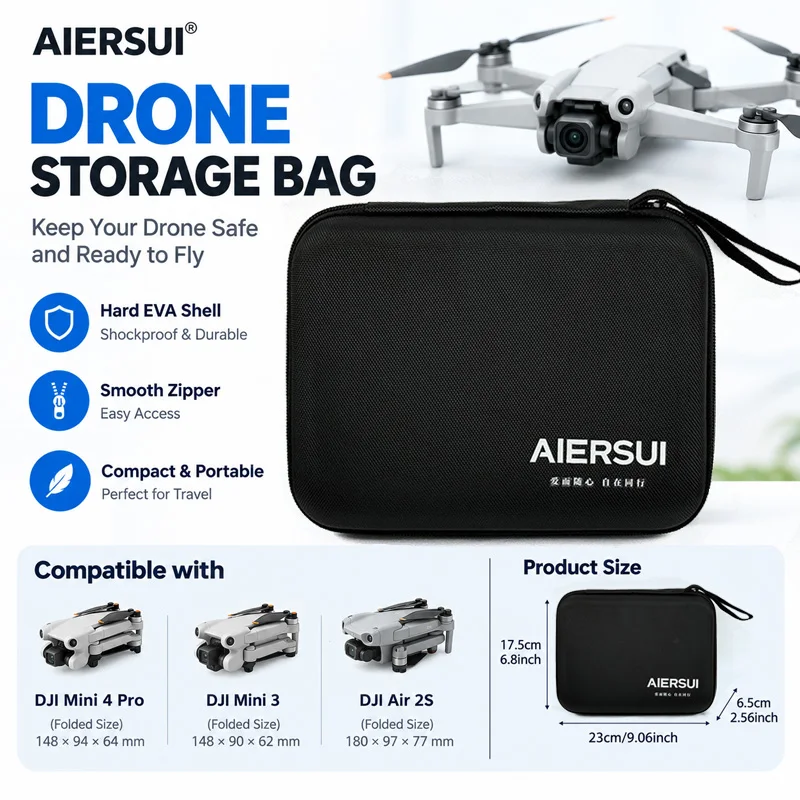 AIERSUI Drone Storage Bag Hard EVA Shockproof Carrying Case for DJI Mini 4 Pro Mini 3 Air 2S Portable Travel Accessories