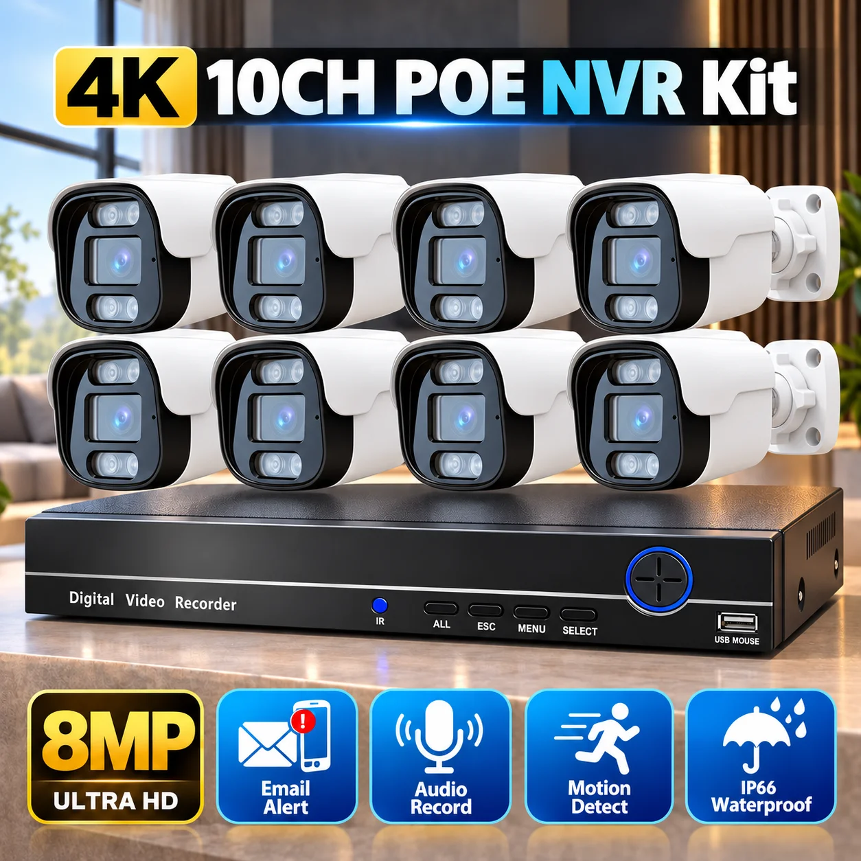 4K 8CH POE NVR Kit Metal Outdoor CCTV Camera Security System Waterproof 8MP IP Bullet Cameras Video Surveillance Set