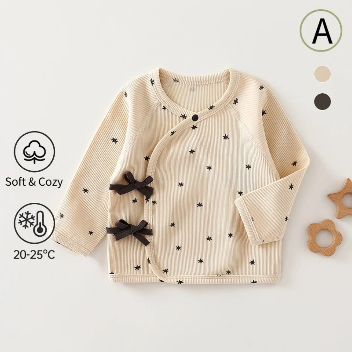 Newborn Baby Soft Cotton Blend Top Side Tie Long Sleeve Shirt Dobule Layer Belly Protection Infant Clothing 0-6M 20-25 Degree