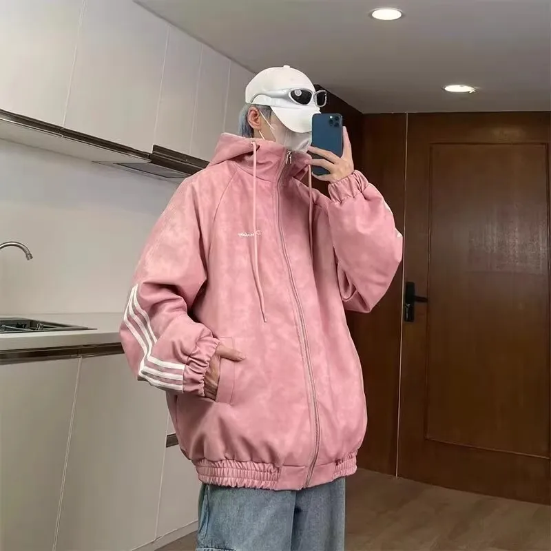 

Очень большое 300-мешочек, осенне-зимнее американское розовое кожаное джет, хлопковая рабочая одежда, футболки с капюшоном, бархатное пальто из ягненка