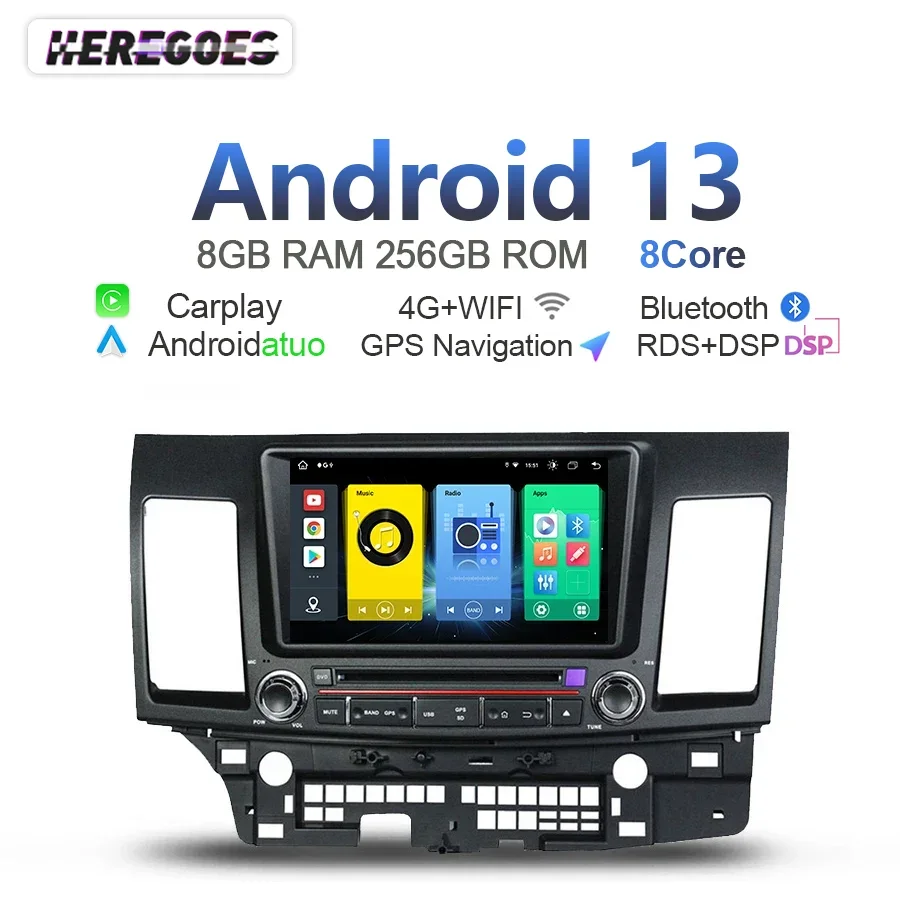 

Carplay 8G+256GB 8Core Auto Android 13 Car Radio GPS Player Navigation For Mitsubishi Lancer 10 CY 2007 2008 2009 2010 2011 2012