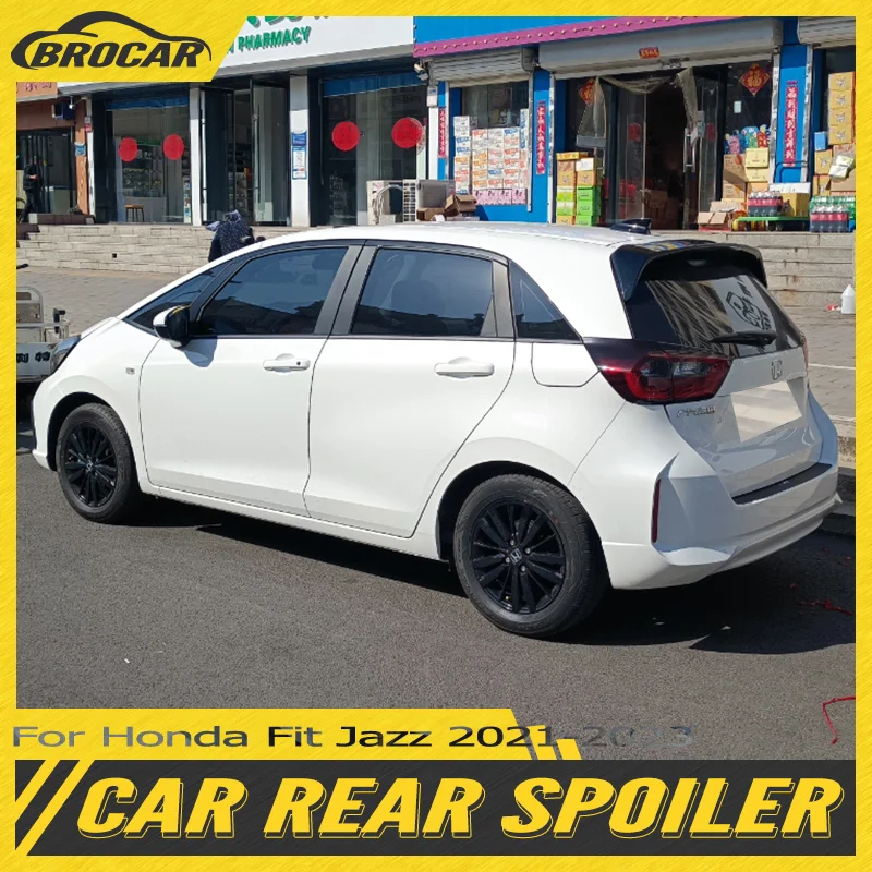 

For Honda Fit Jazz 2021 2022 2023 ABS plastic car rear wing carbon fiber look rear spoiler NEW 4th FIT trunk boot wing spolier