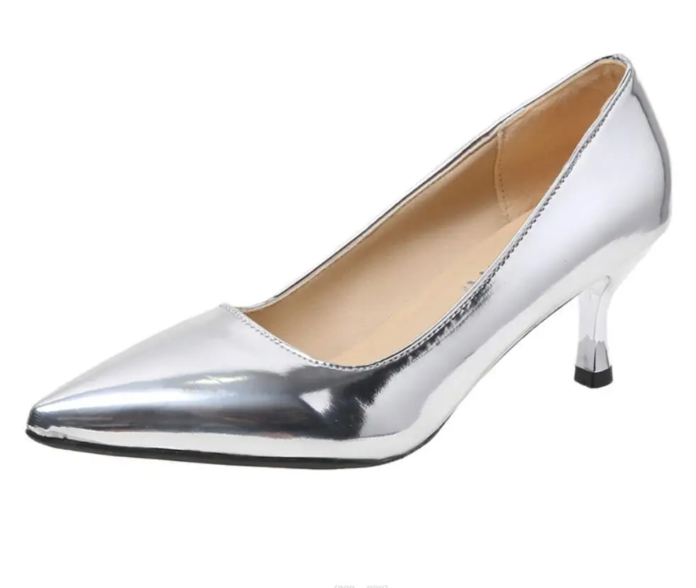 

Fashion Sexy Women Shoes Pointed Toe Pumps Patent Leather Dress Gold High Heels Summer Patent leather Shoes Shadow Wedding Shoes