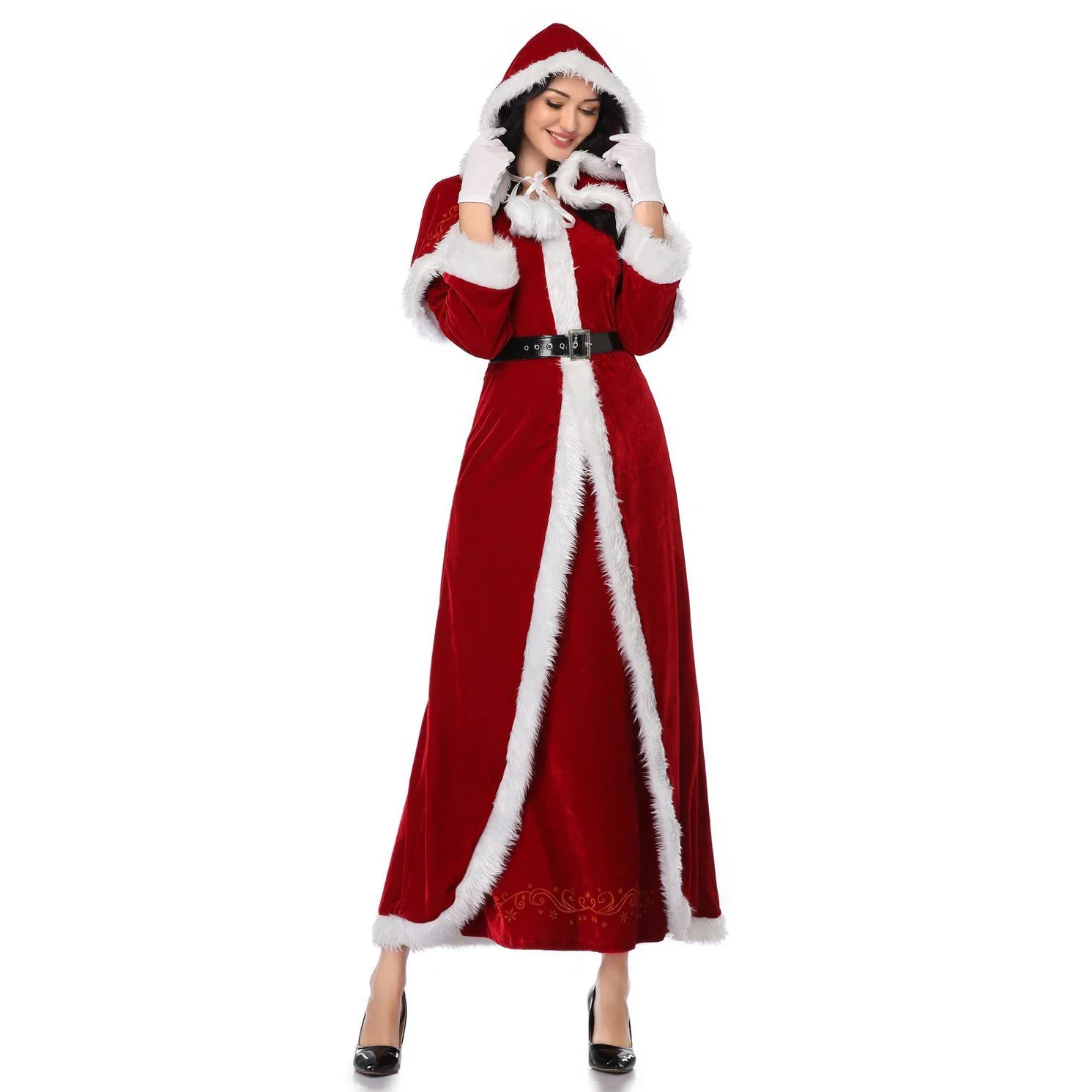 Deluxe Klassiek Mrs. Claus Kerstkostuum Kerstfeest Kerstman Cosplay Dames Rode Jurk