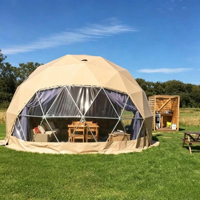 8m/12m/16m Luxury Geodesic Dome Tent Igloo Glamping with Bathroom Jacuzzi Stove and Transparent Roof for Camping