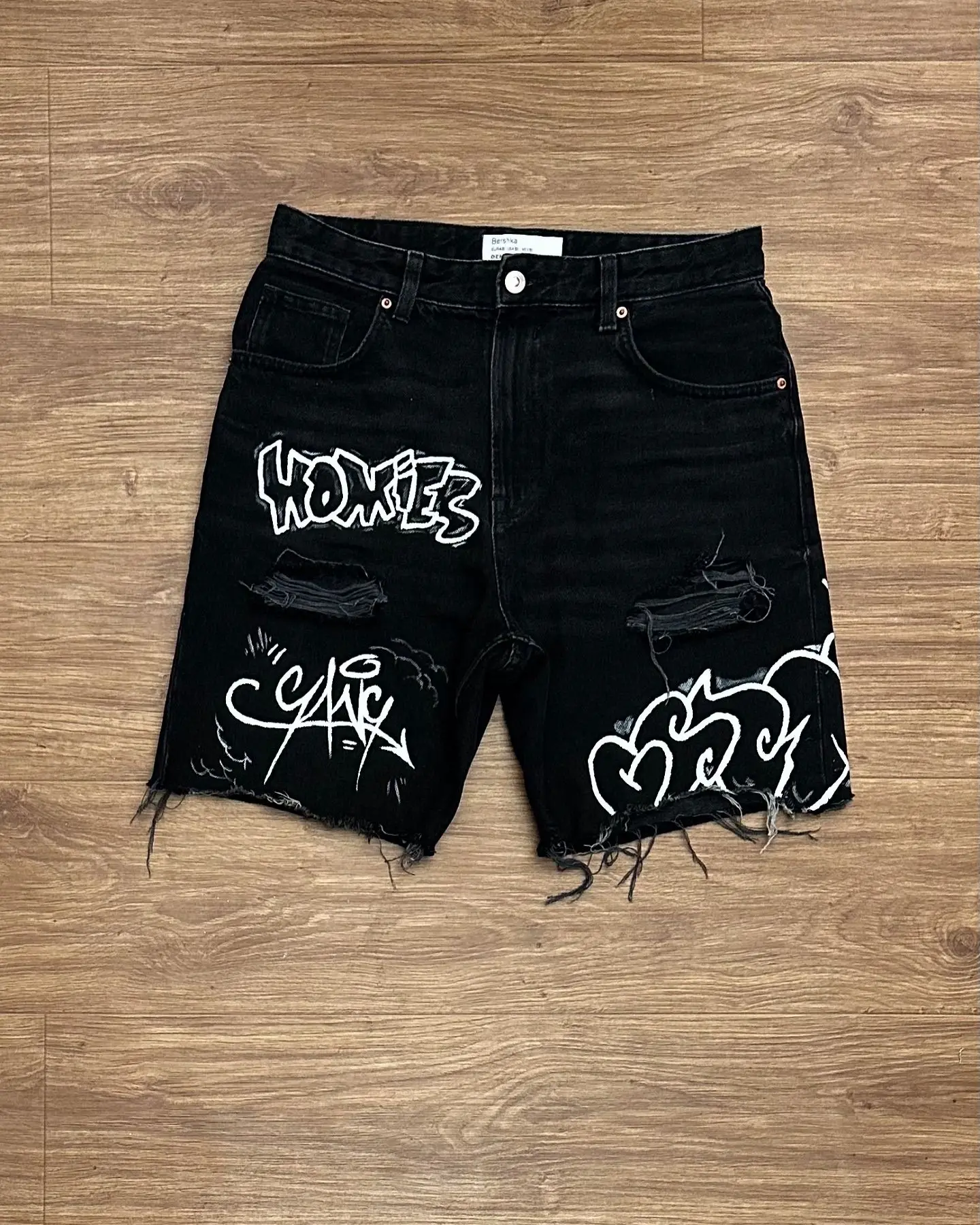 Shorts jeans rasgados para homens, shorts de basquete de cintura alta, streetwear Hip Hop, letras gráficas, ginásio retro, Harajuku, Y2K