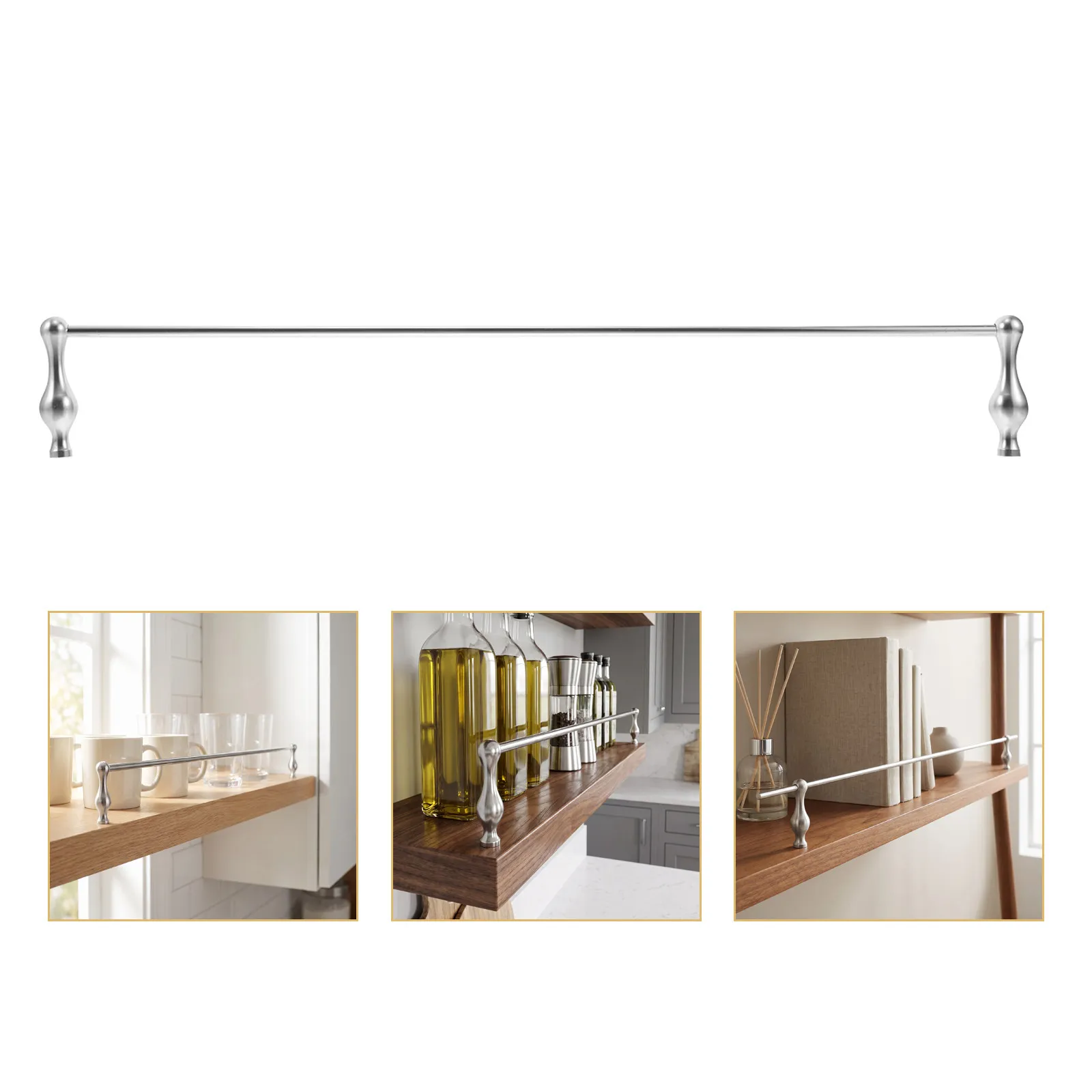 1Set Cabinet Edge Trim Silver Metal Shelf Front Rail 15.7inch Furniture Guard Strip Anti Slip Shelf Barrier for Kitchen Storage