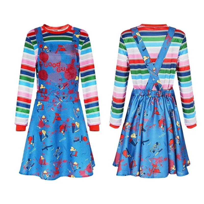 

Anime Chucky Role Dress Scary Child is Play Chucky Cosplay Costume Cos Masks Jumpsuits Halloween Clothing For Men Women Party