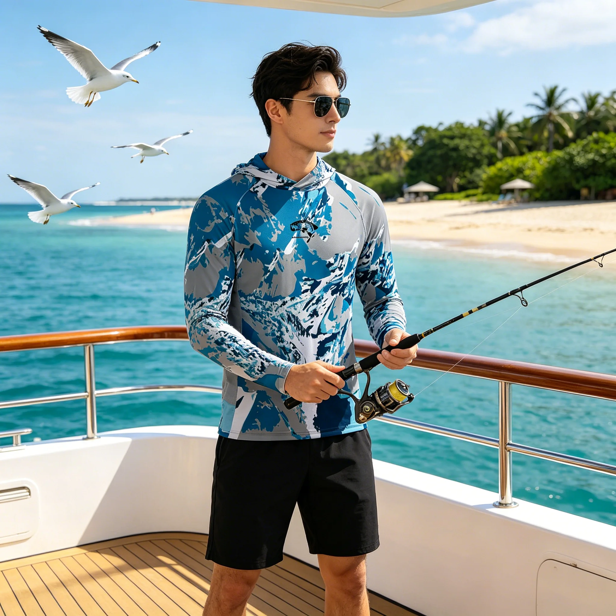 Mens Fishing Hoodies Fish Shirts Long Sleeve Upf 50 Sun Protection Anti UV Breathable Camouflage Printed Outdoor Fishing Clothes