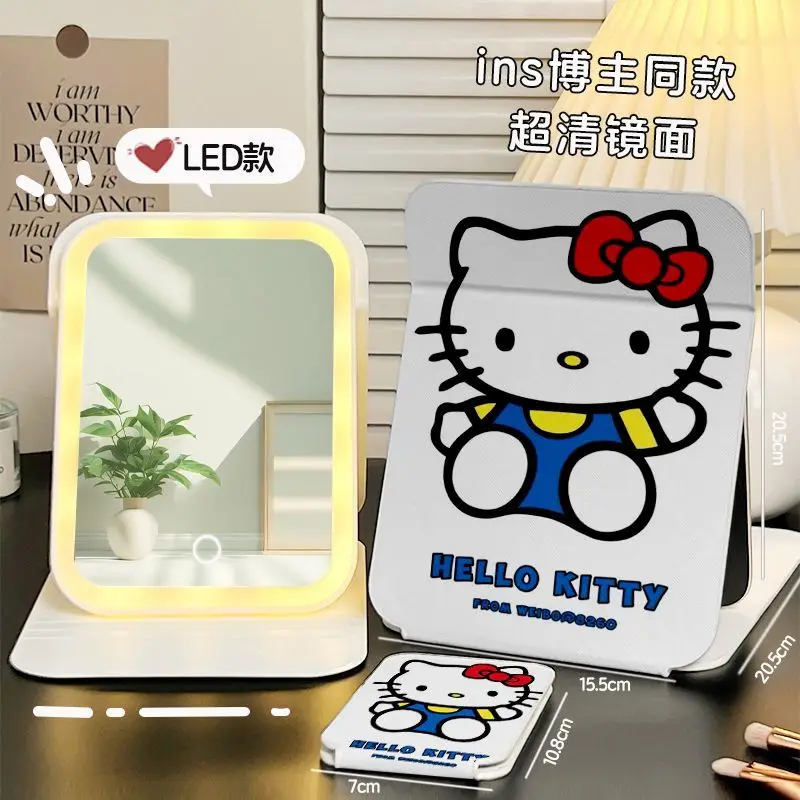 

Sanrio женское светодиодное косметическое зеркало, трехцветный источник света, складное косметическое зеркало, зеркало из двух упаковок, милый подарок для девочки Hello Kitty