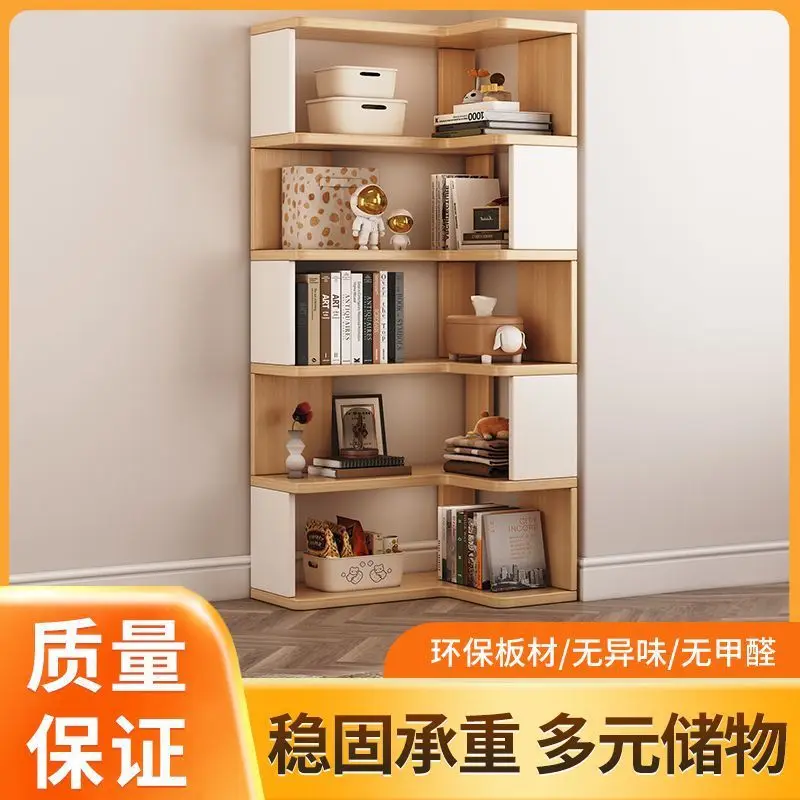 

shelf floor corner household bookcase corner cabinet multi-layer corner storage solid wood simple bookshelf living room