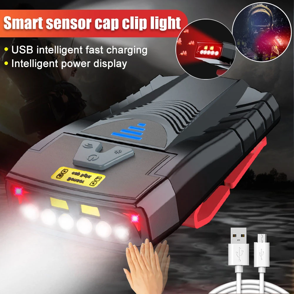 10W 2000mah Motion Sensor Headlight USB Rechargeable Induction Hat Clip Cap Light Mini Fishing Camping Running Head-Mounted Lamp