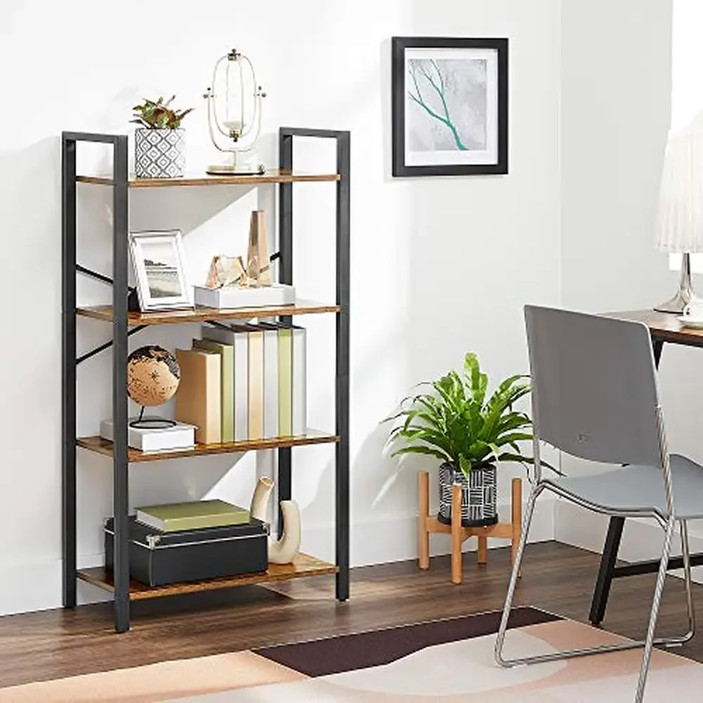 4-Tier Industrial Bookshelf Steel Frame Book Shelf Living Room Home Office Study 11.8 x 25.9 x 47.2 Inches Industrial Storage