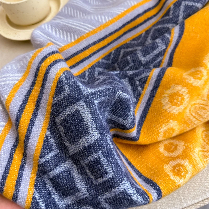 2025 موضة جديدة الكشمير وشاح شتاء دافئ للنساء أنيقة الكورية نمط طباعة مزدوجة الوجهين يلتف منديل شال الأوشحة #5