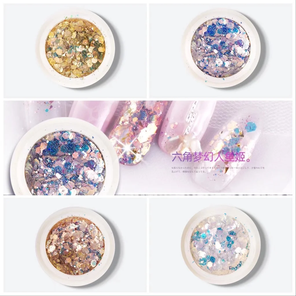 Large Glitter Holographic Nail Decoration Shape Hexagon Butterfly Star Nail Art