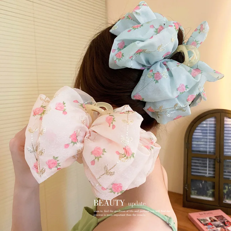 

Retro Chinese Style Tassel Cloud Mesh Hair Clip Large Back-of-Head Bun Shark Clip High Ponytail Holder Hair Accessory