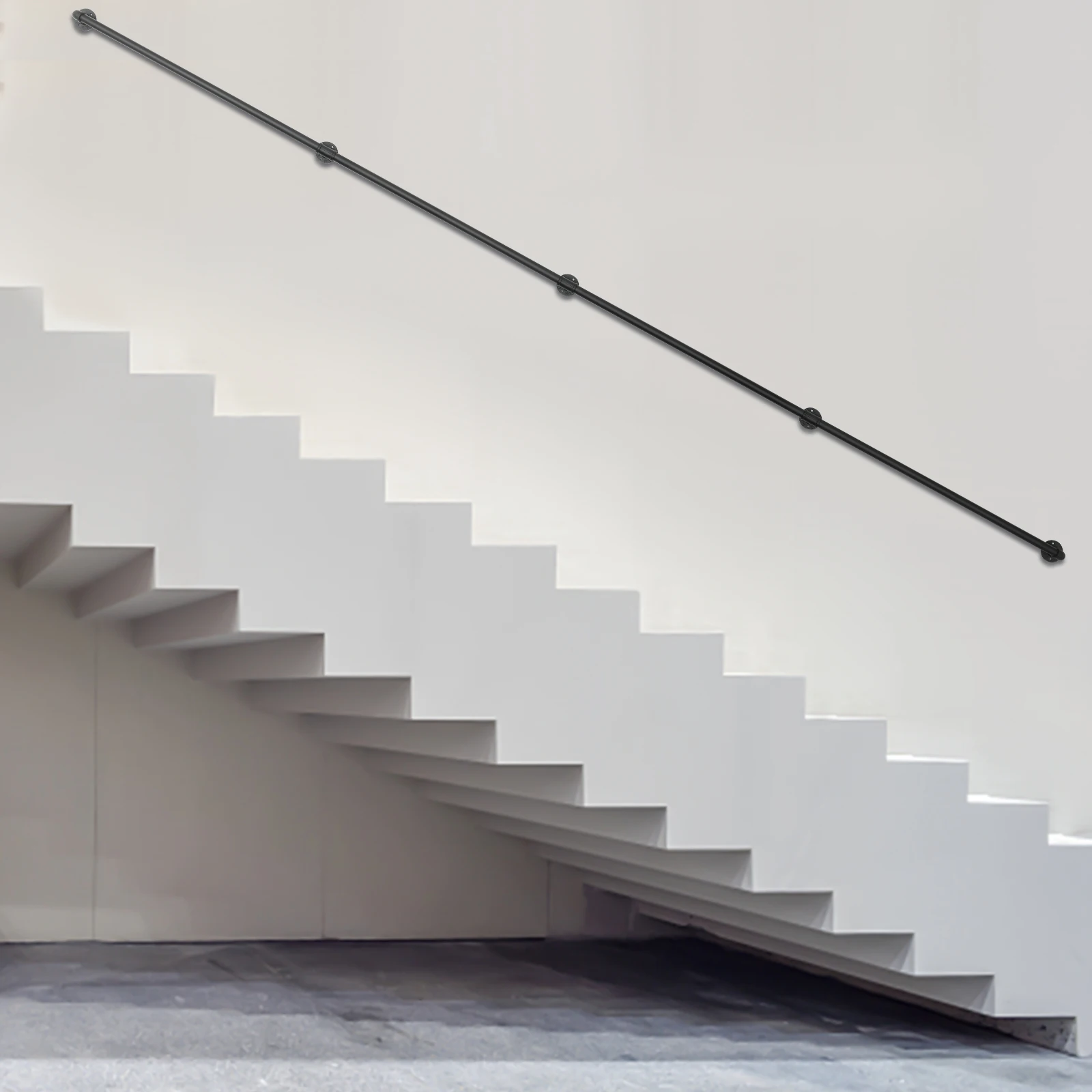 

Металлический поручень для лестницы 14 футов, винтажный промышленный трубчатый поручень, настенный матовый черный поручень для лестницы, современный круглый поручень