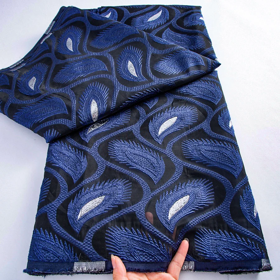

Royal Blue Nigerian Brocade Organza Lace Fabric 2025 Newest African Jacqurad Lace Fabric for Evening Prom Luxury Women Dresses