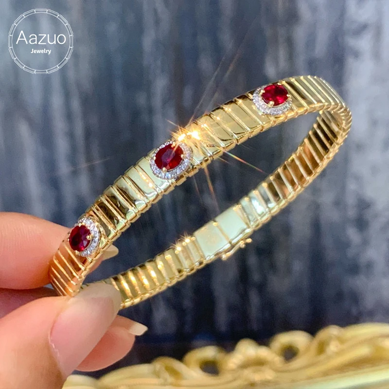 Aazuo Fine Jewelry 18K Yellow Gold Natrual Ruby Real Diamonds Luxury Jewelry Set Original Bangles Gift For Women Wedding Party