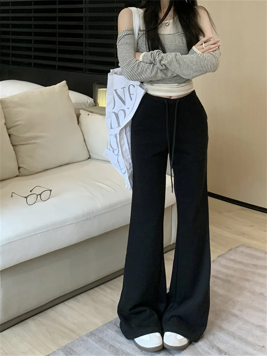 Playmt-mulheres slim flare pants, cintura alta, solto, chique, esportes, escritório, streetwear, casual, novo, verão, 2024