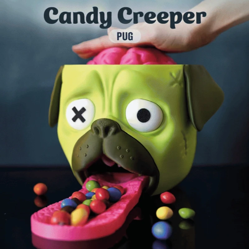 Push Pug Candy Dispenser Spooky Style Automatic Dispensing Zombiepug Candy Machine Zombie Pug Candy Storage Container Parties