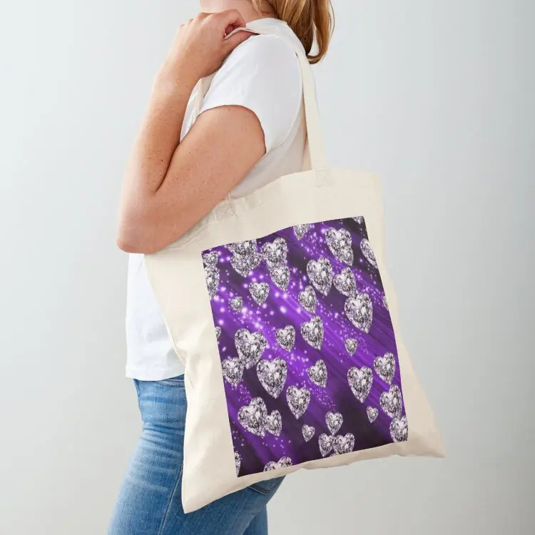 

Purple Sparkle Diamond Hearts Tote Bag Customizable tote bag Women's bag tote woman shoping