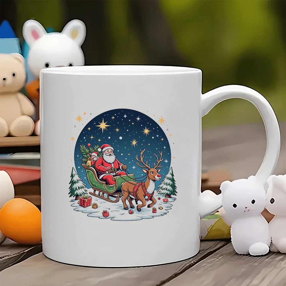 

11oz Cup + Santa Claus Sleigh Cartoon Pattern + Christmas Gift - Kids Water Bottle Family Office Coffee Cup