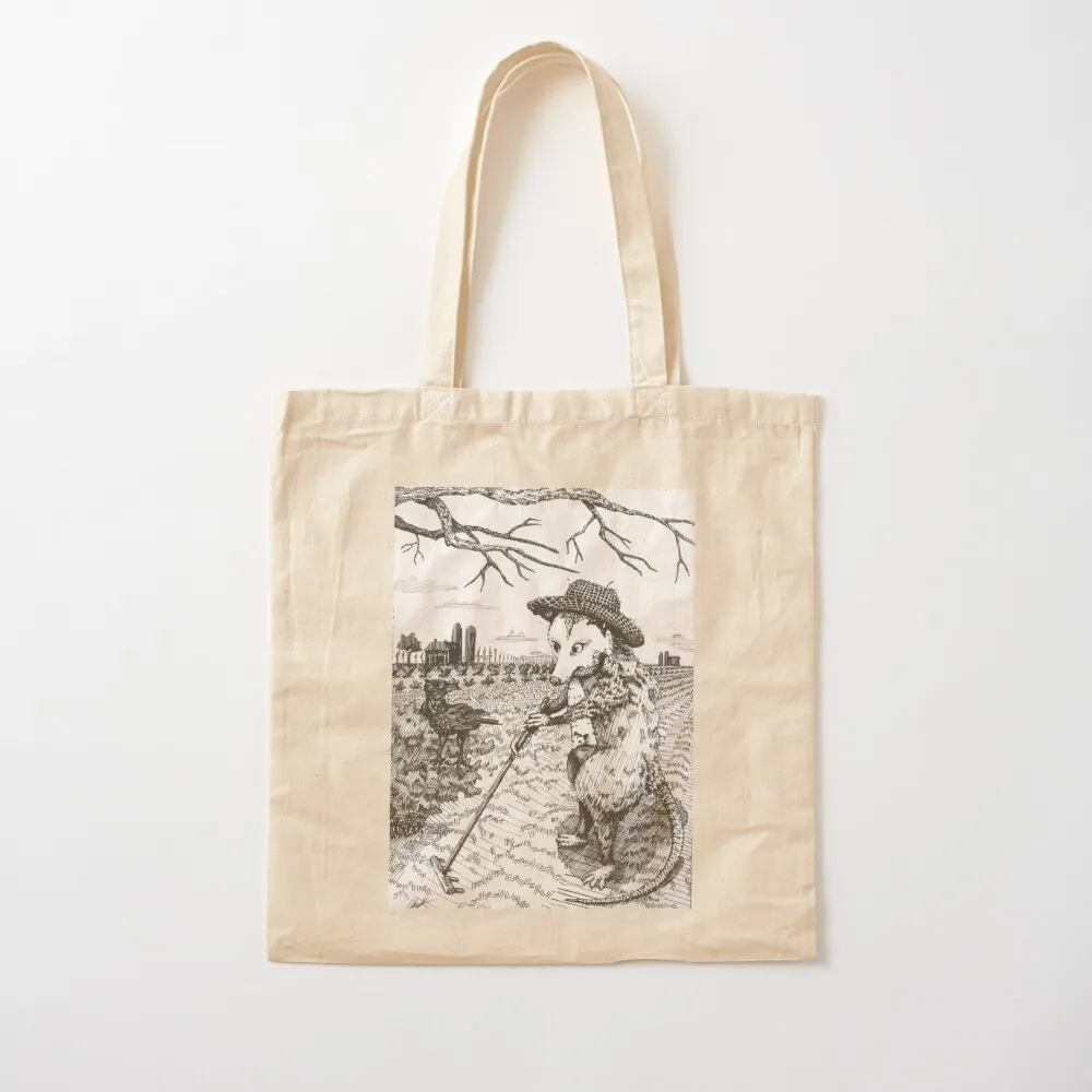 Opossum Farmer Pen and Ink Drawing Tote Bag canvas shopping bag bags woman 2026 shopping bags foldable