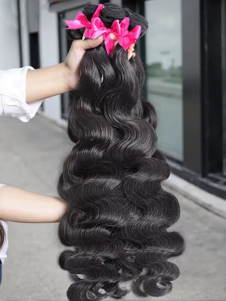 

30, 32-дюймовые пучки объемных волн, бразильские человеческие волосы, натуральный волнистый пучок, 100% необработанные наращивания Remy для чернокожих женщин