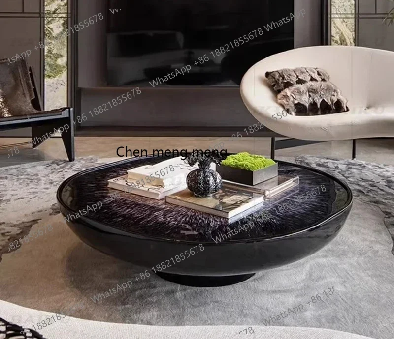 Modern light luxury fiberglass special-shaped coffee table living room advanced sense starry sky painting negotiation table