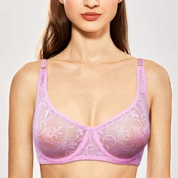 Womens Ultra-thin See Through Bras For Men Mesh Seamless Bralette Embroidery Sexy Lingerie Plus Size Brassiere