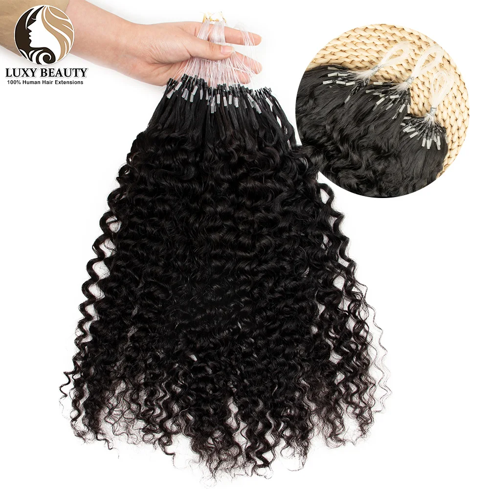 

Water Wave Microlink Human Hair Extensions for Women 12"-24'' Natural Black Remy Hair Kinky Curly Micro Loop Hair Extensions