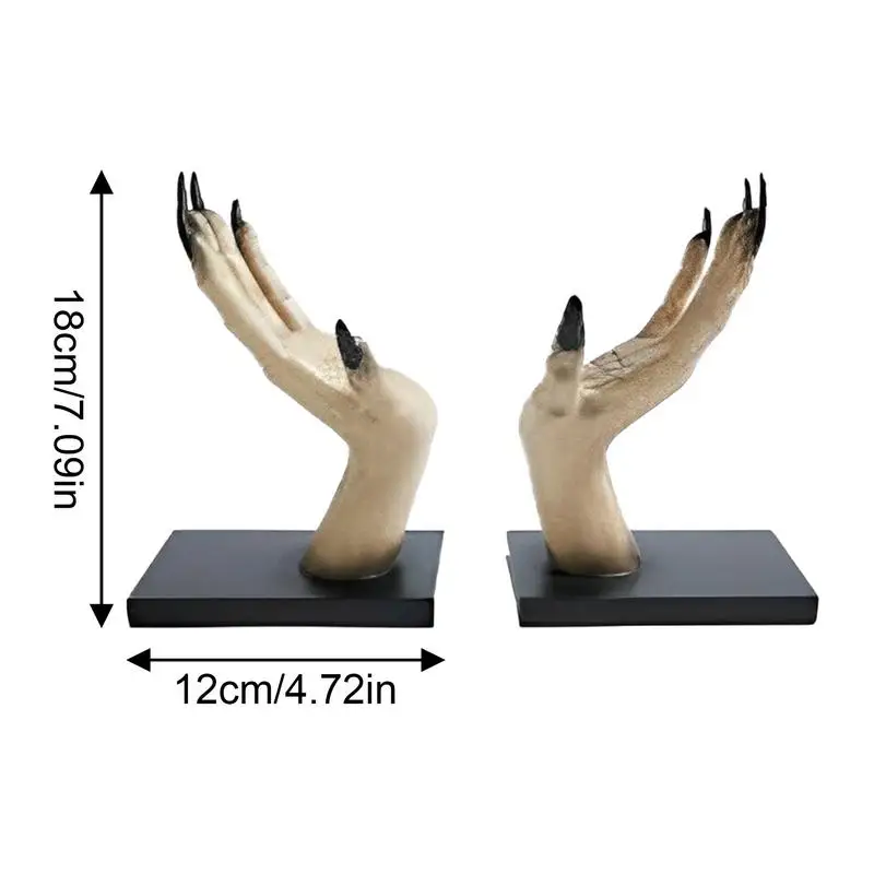 Halloween Witch Hand Book Ends Unique Scary Hand Resin Bookends For Shelves Anti-Slip Book Support For Organized Libraries