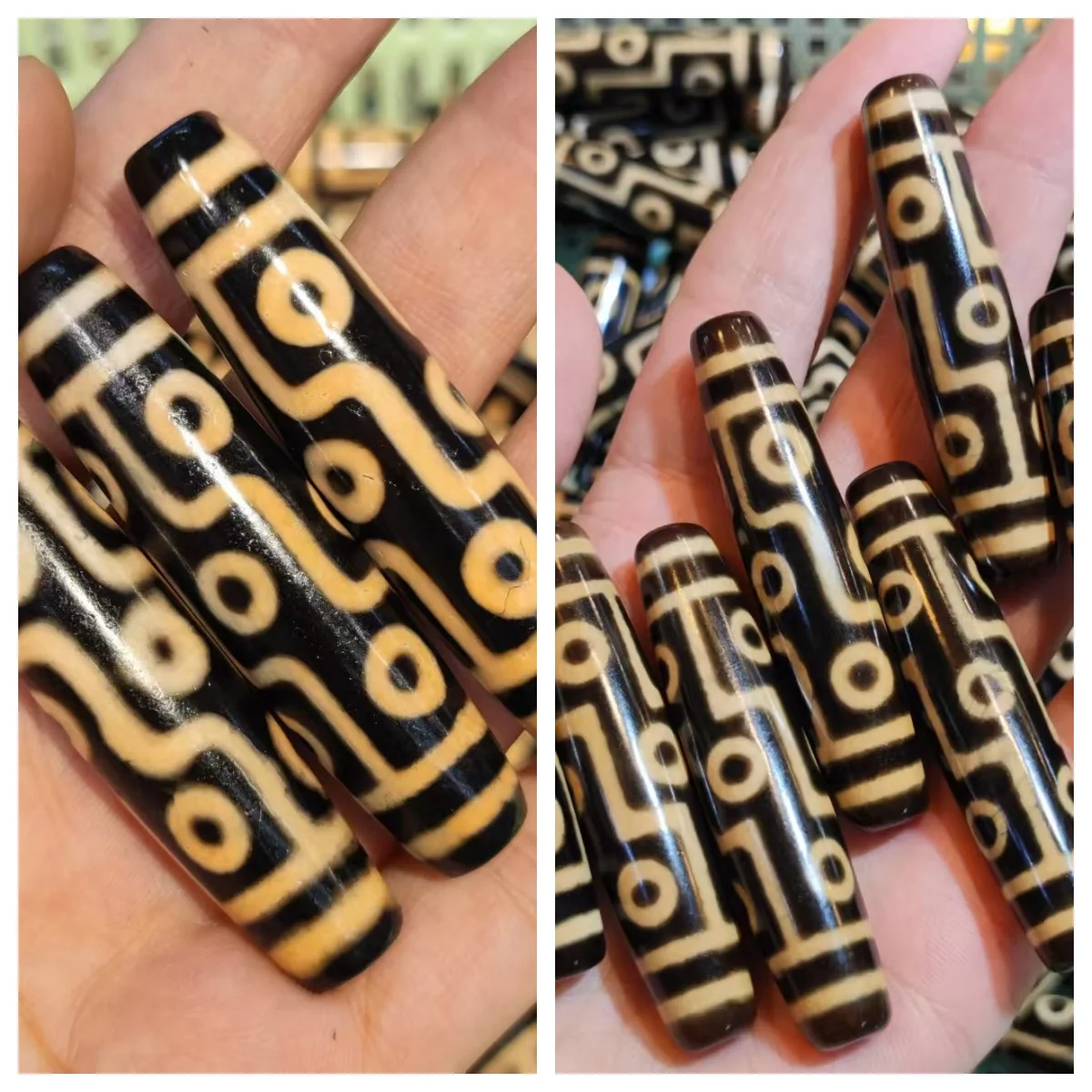 50pcs/lot Natural Nine Eyes Pattern Old Agate Dzi Weathering lines Tooth yellow 58mm Bracelet Necklace accessories Ethnic style