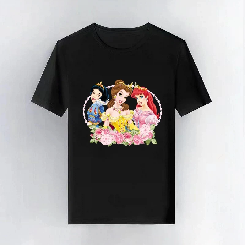 

Princess Disney Pattern Woman Plus Size O-Neck Short Sleeves Girl Casual Tshirts Sweet Y2k Clothes Simple Fashion Family T-shirt