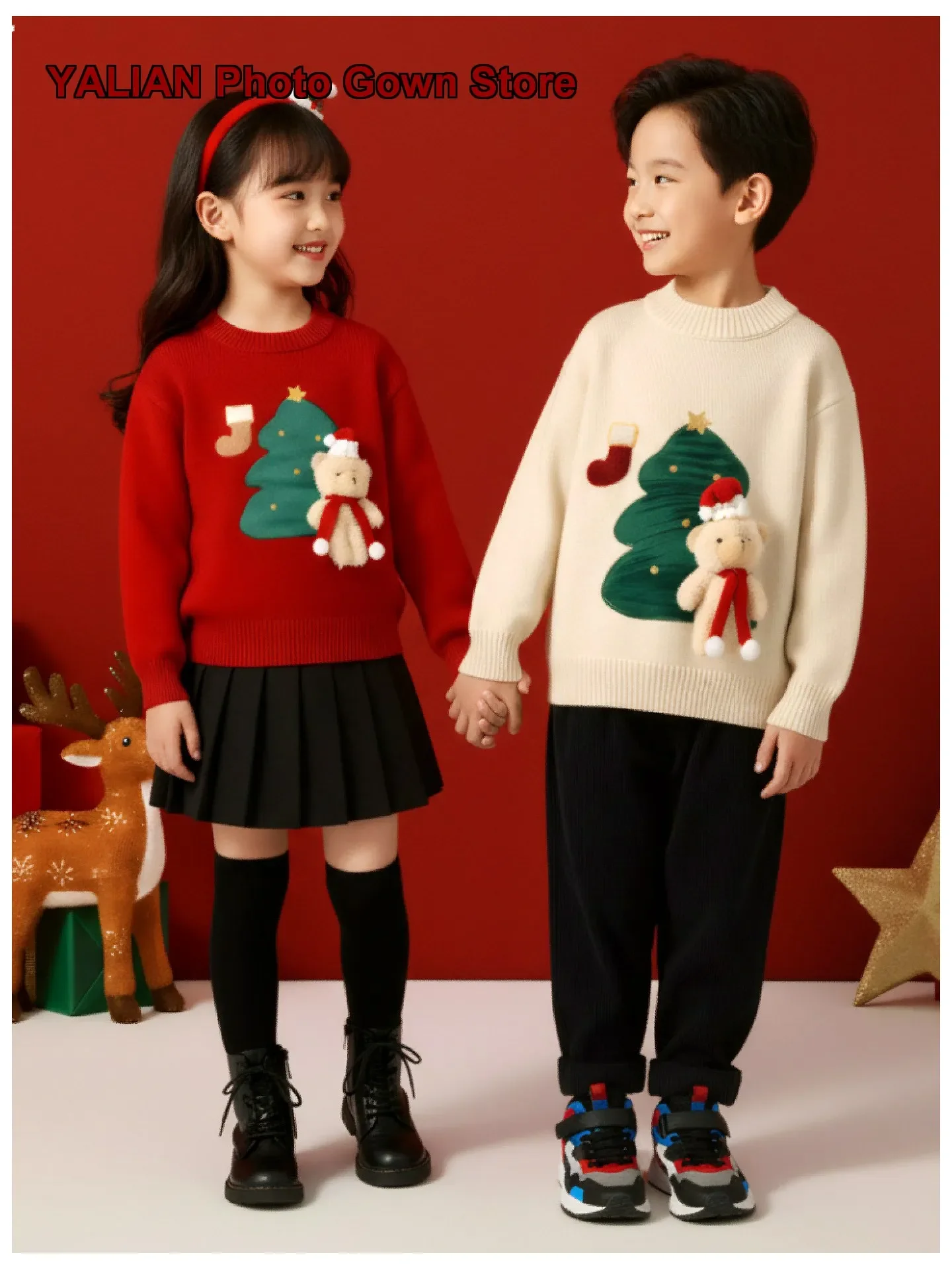 Boys Girls Knit Top Kids Winter Christmas Solid Color Can Be Worn as Base Layer or Outerwear