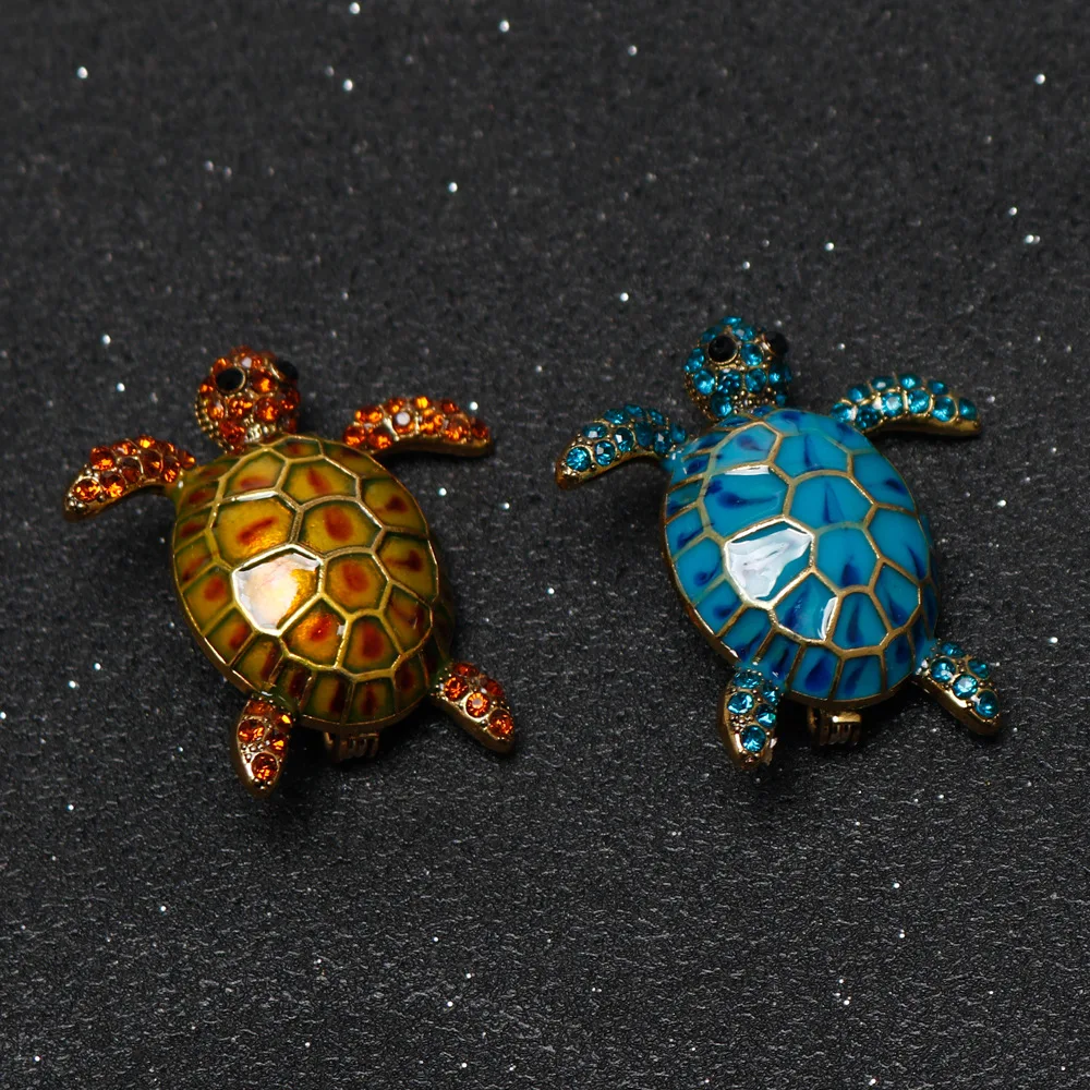 Animal Turtle Brooch Cute Shinning Rhinestone Enaml Pins Casual Brooch Pin Gifts