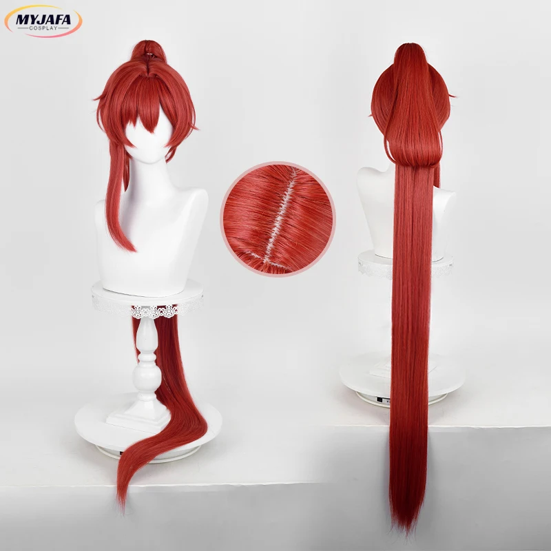 Yinlin Cosplay Wig 120cm Long Red Wig With Ponytails Heat Resistant Synthetic Anime Cosplay Costume Wig + Wig Cap