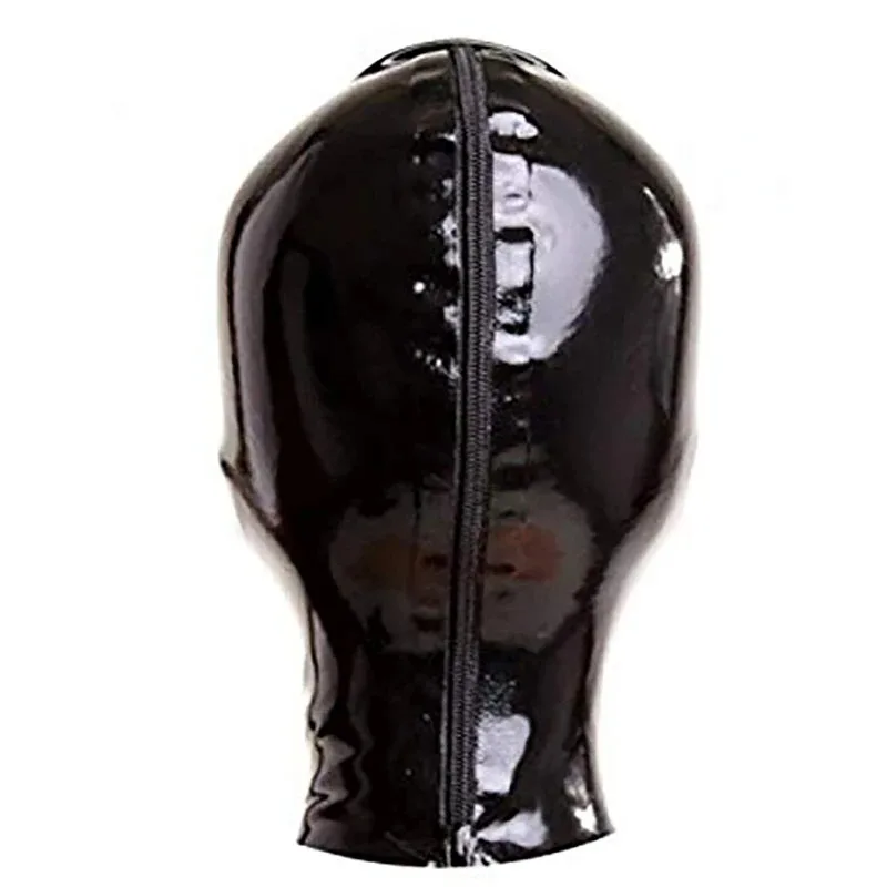 Masker Karet Hitam Tudung Pria Dewasa dengan Mata Trim Putih Buatan Tangan Cosplay Headset Lateks Menyenangkan Ritsleting Belakang Hjk.5