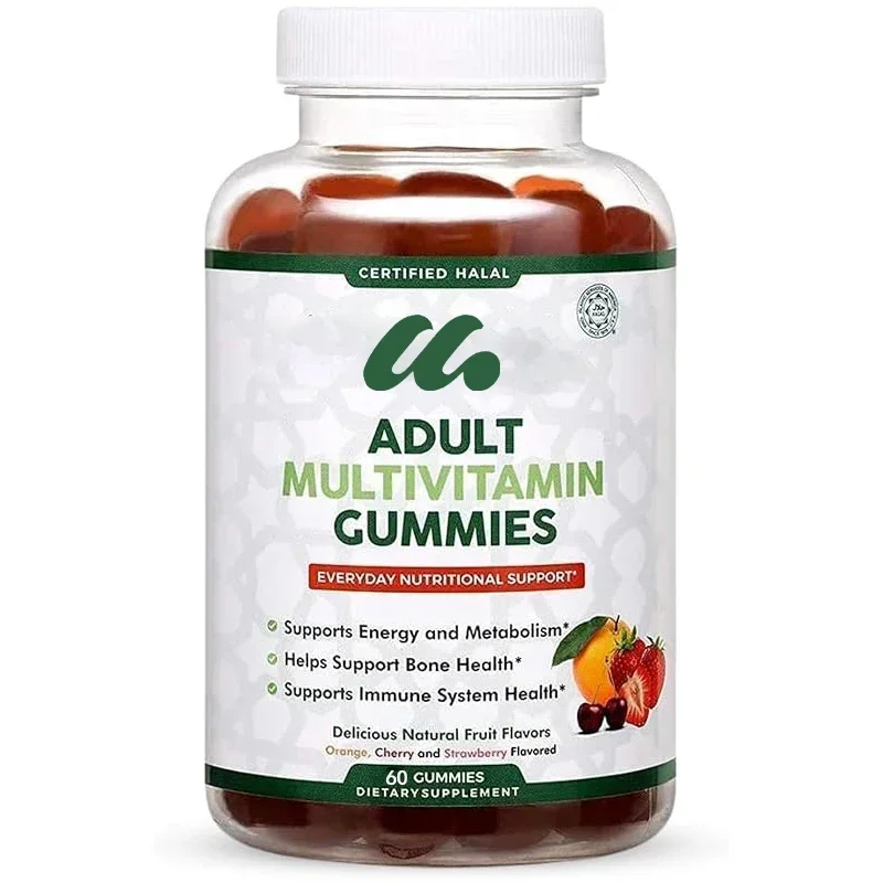 Halal adult multivitamin gummies, suitable for both men and women, containing biotin, vegan, natural fruit flavor, non GMO