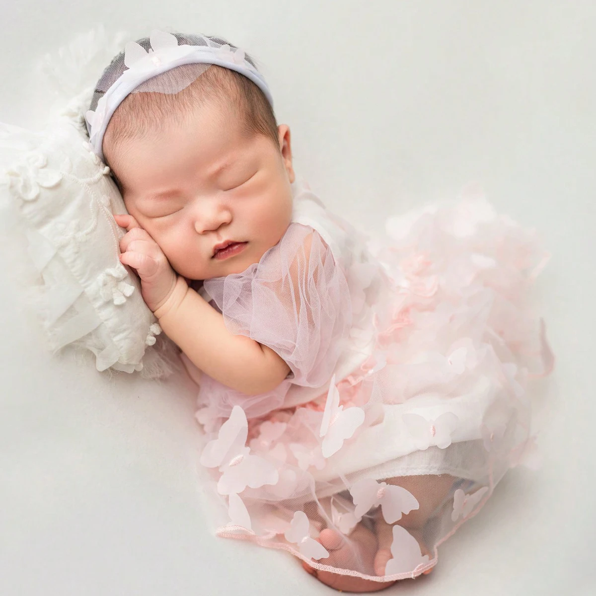 Ylsteed Newborn Girl Butterfly Dress with Headband Infant Photo Shooting Outfits Baby Pink Newborn Mesh Dresses Photography Prop