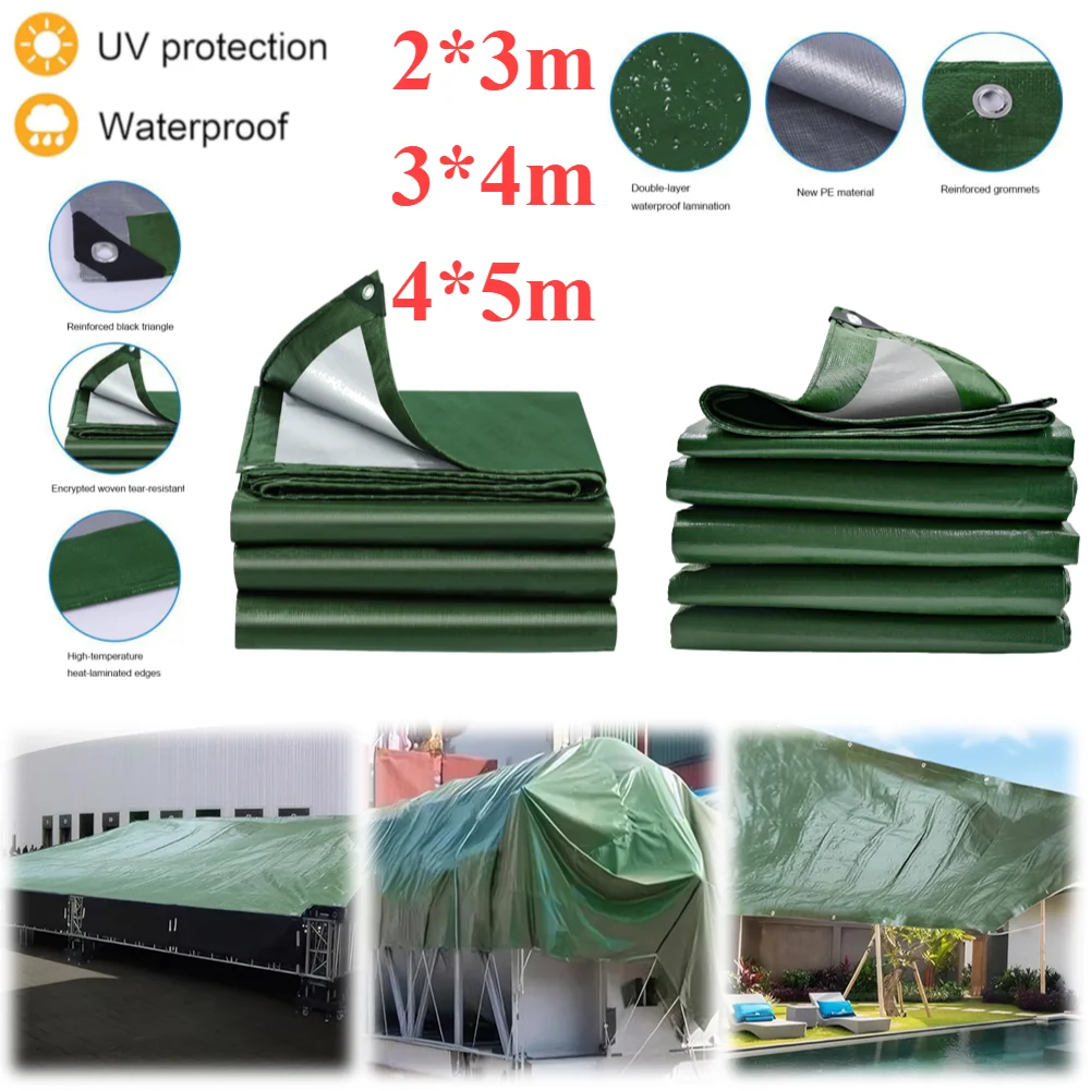 

Green Tarpaulin Waterproof Protective Sunscreen Cover Heavy Duty Tarp Camping Tent Outdoor Shade Sail Garden Backyard Rain Cover