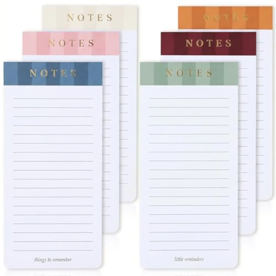 Beautiful Magnetic Notepads for Fridge - Set Of 6 Modern Note Pads with Lined Pages to Easily Write Notes and Make Grocery/Shop