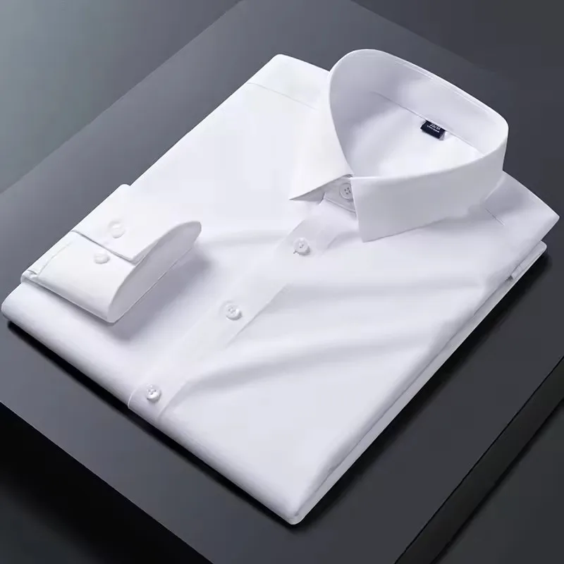 Bambusfaser Anti-Falten Herrenhemden Langarmhemden für Slim Fit Camisa Social Business Bluse Weißes Hemd S-7XL 8XL