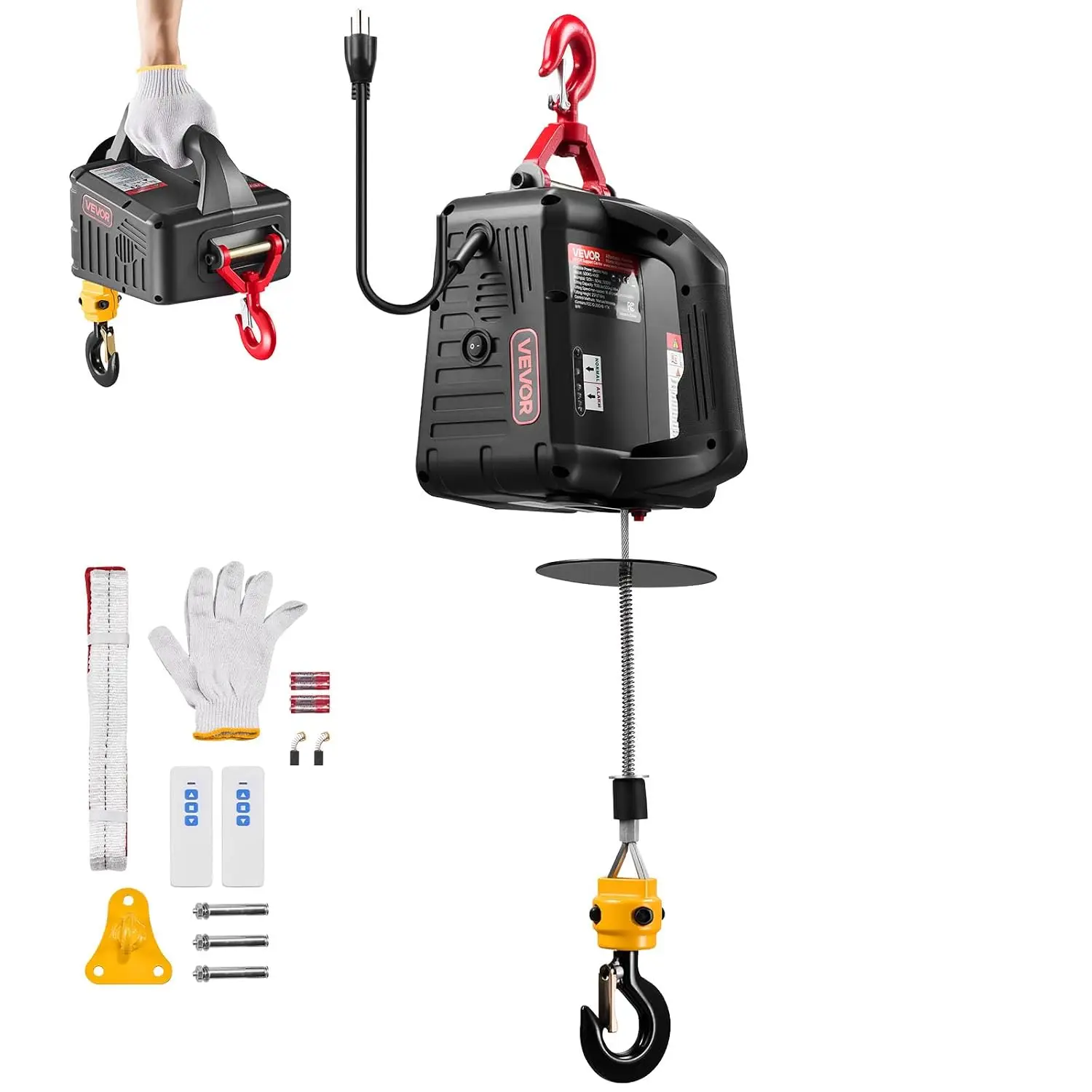 2-in-1 Electric Hoist Winch, 1100 lbs Capacity, 1500W Portable Power Winch Crane, 25 ft Lifting Height, 16.4 ft/min with Manual