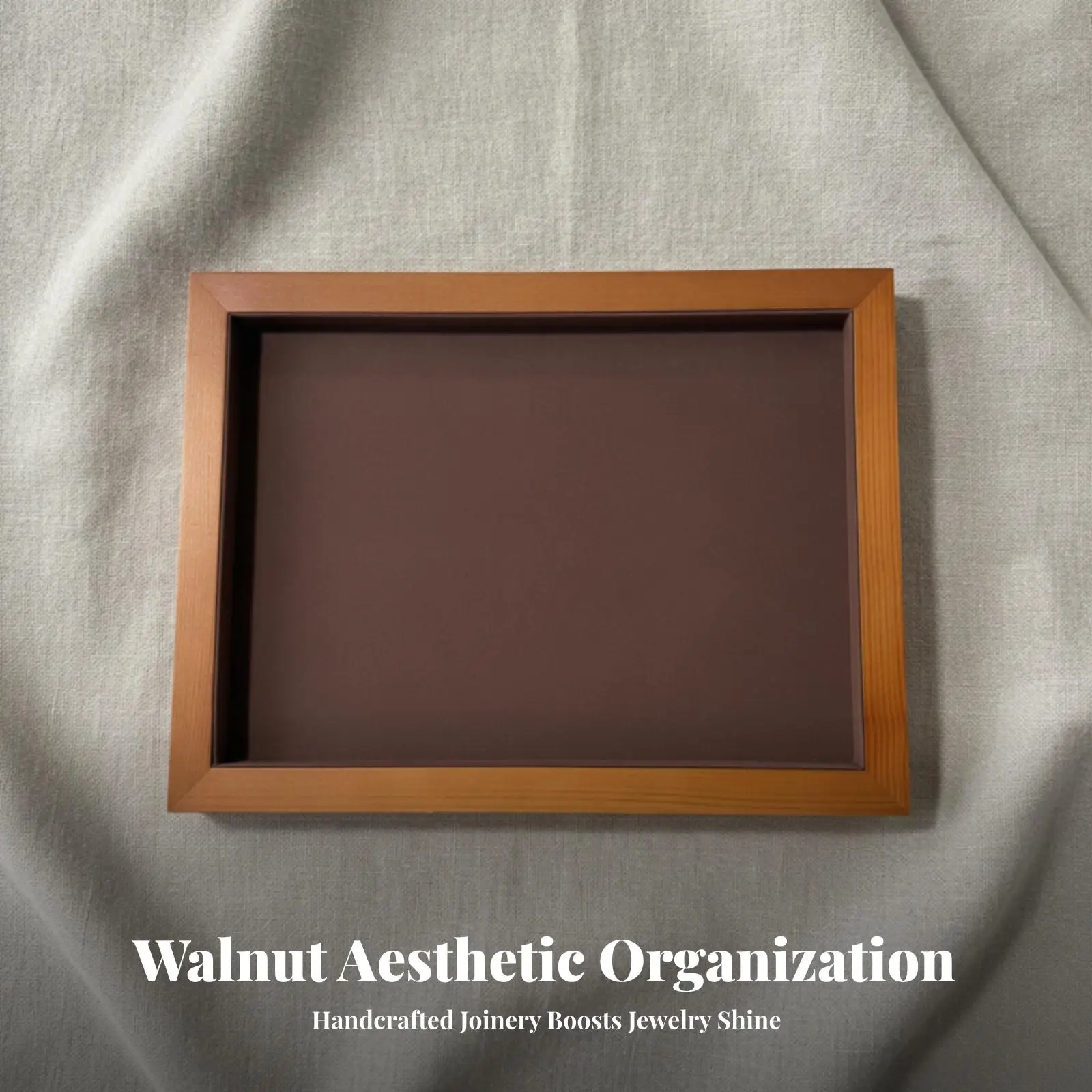 Solid Wood Jewelry Tray No Lid Design with Soft Brown Lining for Rings Necklaces Bracelets Organizer for Display Cabinet