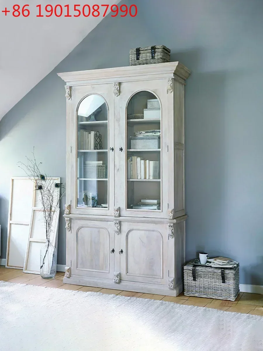 

American retro solid wood bookcase, simple modern study, oak locker, living room with glass door display cabinet