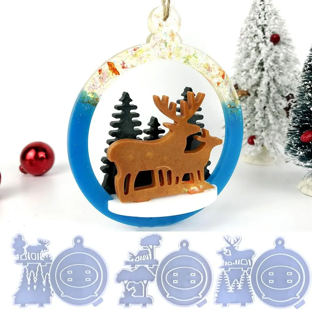 1pc Christmas Silicone Mold Xmas Tree Elk Hanging Ornament Pendant Resin Molds Epoxy Casting Mould Home Decorations