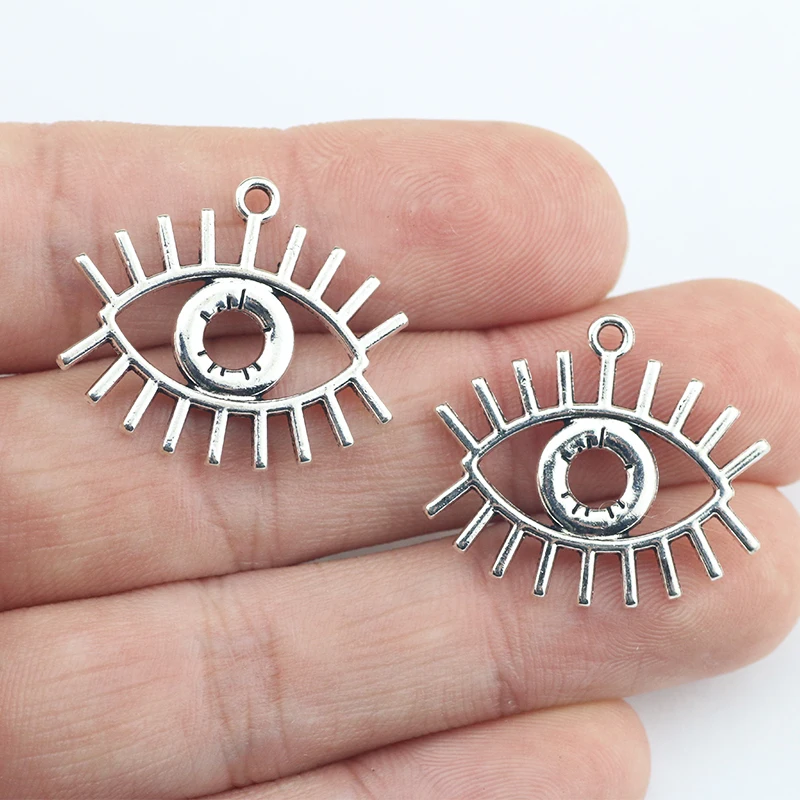 Newest 10Pieces 22*26mm Mixed Alloy Antique Silver Color Eyes Wicca Charms Fashion Pendant Necklace For DIY Jewelry Making