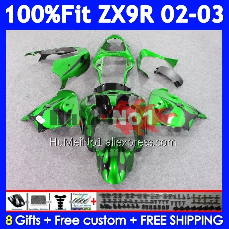 OEM Body For KAWASAKI NINJA ZX-9R ZX 9R 900 CC 9 R 215No.78 ZX900 ZX9 900CC ZX9R 02 03 2002 Black green 2003 Injection Fairing